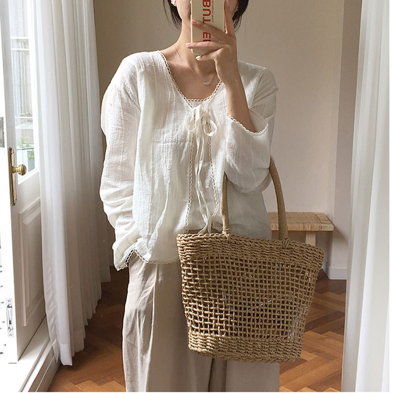 2026 New Straw Bag Rattan Bag Beach Summer Vacation Handheld Shoulder Hyuna Luxury Handbag Handwoven Women's Bag