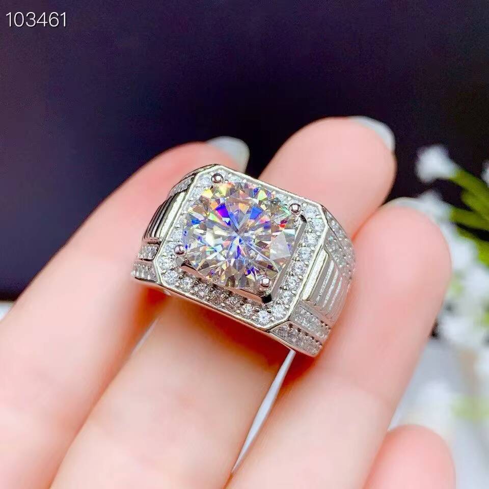 GRA Certified High-quality 925 Silver 5Ct Mens Moissanite Diamond Engagement and Wedding Engagement Moissanite Mens Ring