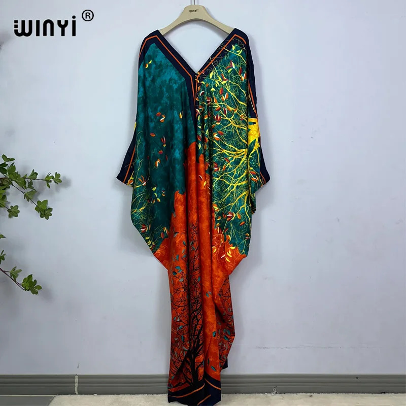 2023 Print Caftans for Women fashion Beachwear WINYI Maxi robes beach Vneck Bohemian long dress Middle East Casual kaftan 260228