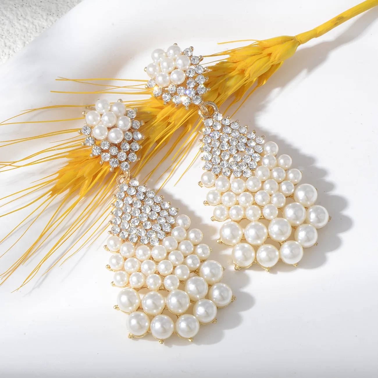 ious pearl earrings full of diamonds zircons geometric large water drops versatile retro bridal dress earrings 260303