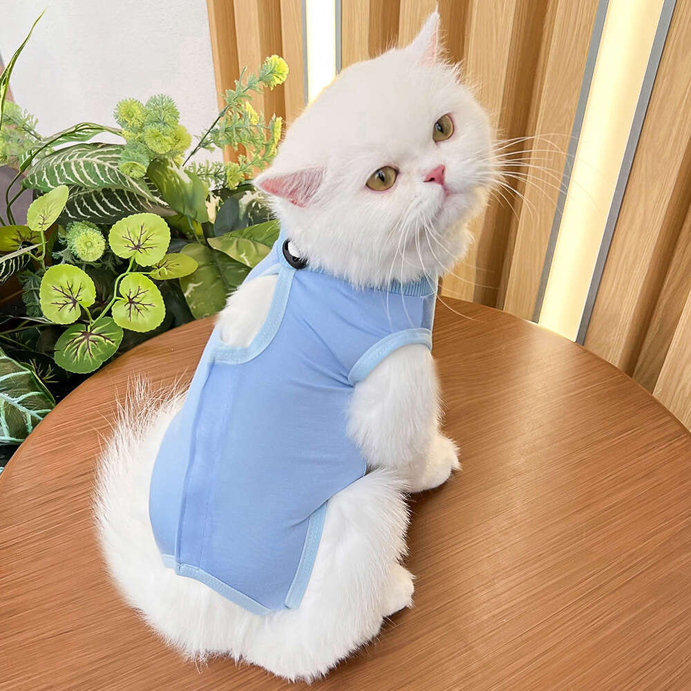 Famous pet supplies, cat clothes, cat sterilization postoperative clothes, anti licking bite soft and super elastic short blue cat hairless supplies p