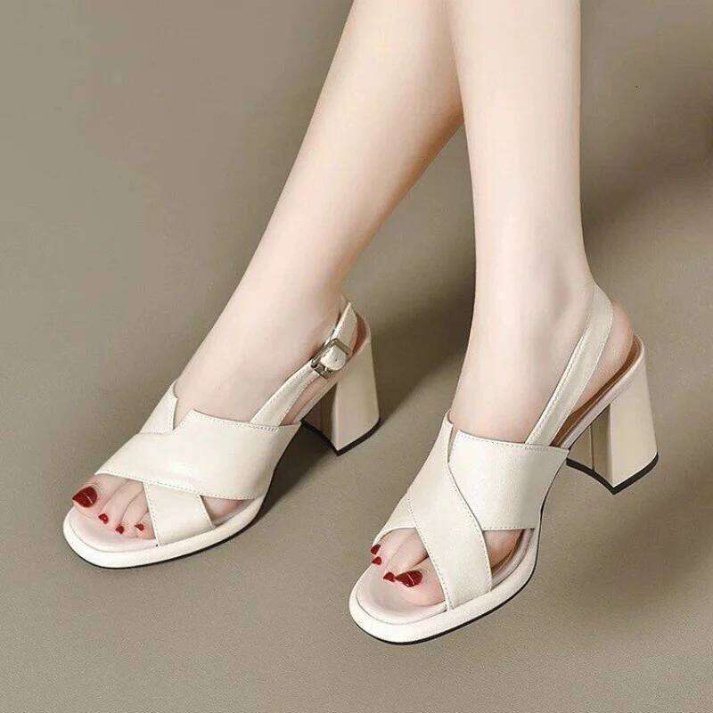 Chunky Platform Roman Heels 2026 New Women's Open Toe Block Heel Sandals | Ankle Strap Faux Leather Party Shoes