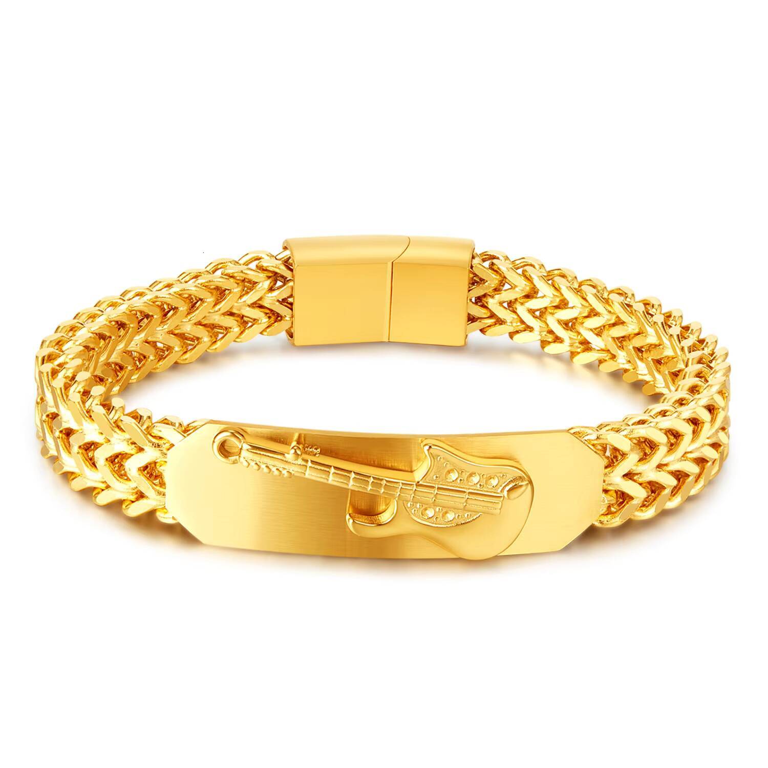 New Style Mens Guitar Chain Bracelet Stainless Steel Magnetic Clasp Chunky Miami Curb Cuban Link Chain Bracelets Jewelry