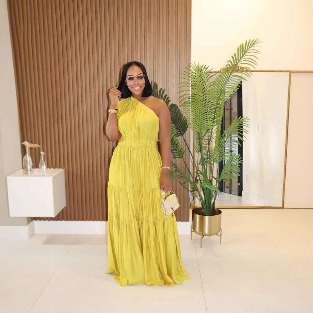2026 Spring/Summer European and American New Linen Women's Fashionable Elegant Solid Color Off-Shoulder Long Dress