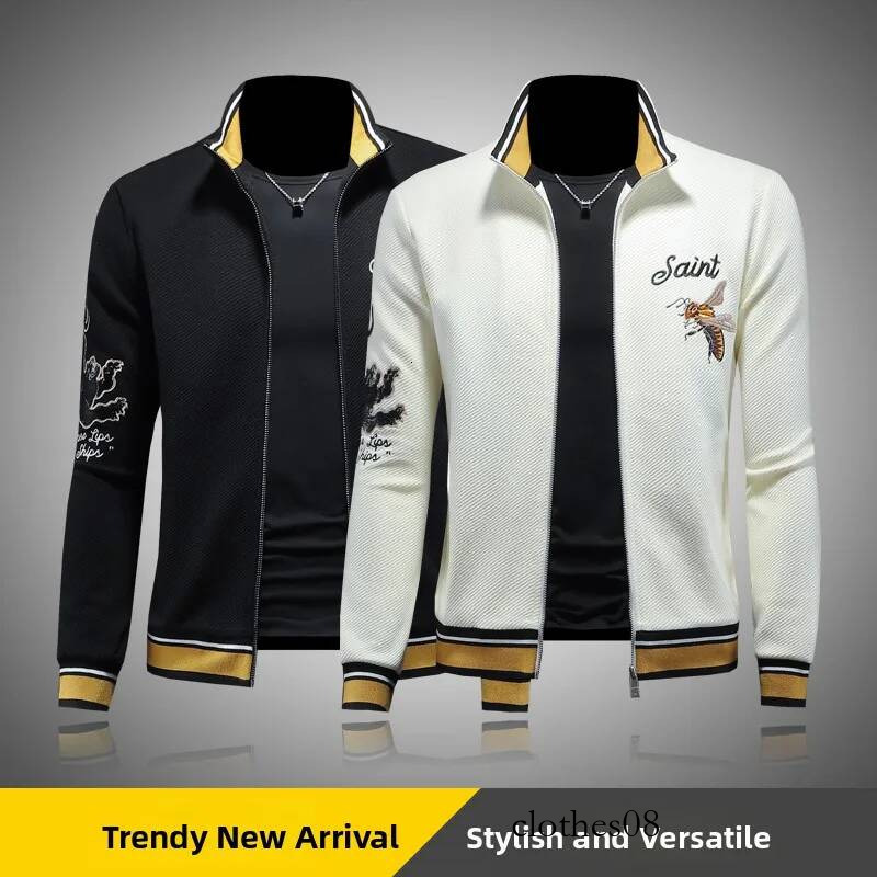 Casual Long Sve Men's Sweatirt Spring Autumn Sle Embroidered Striped Zipper Cardigan Faionable Personali Outerwear