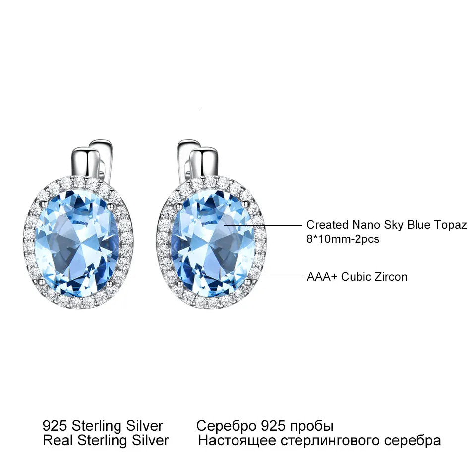 UMCHO Classic Oval Created Sky Blue Topaz Clip Earrings Solid 925 Sterling Silver Earrings For Women Wedding Gift Fine Jewelry 260303