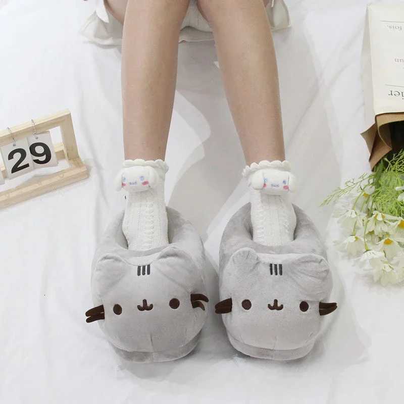 Cartoon Full Covered Cat Slippers Warm Winter Slides Soft Plush Doll Indoor Cute Anime Bedroom Shoes For Man Woman Home Use S260305NRKS