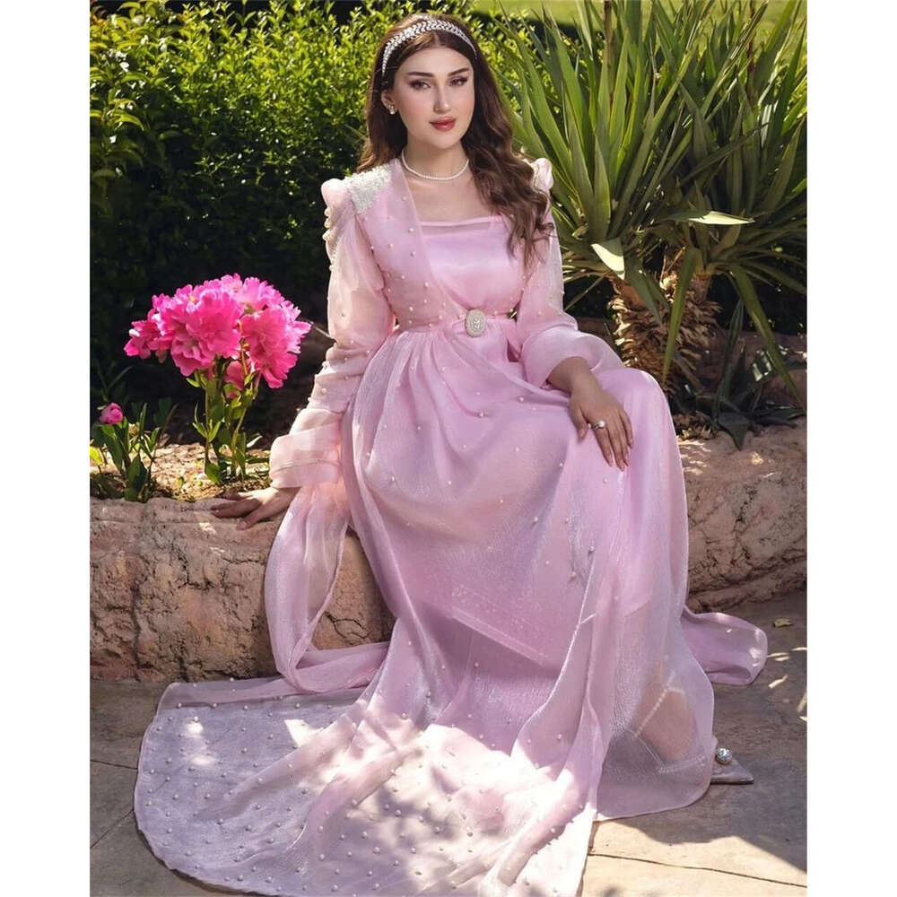 Customized Evening Organza Pearl Beading Prom A-Line Square Neck Bespoke Occasion Gown Long Dresses Sexy Casual