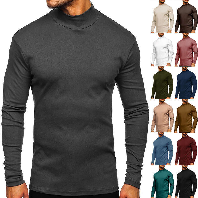 European and American Clothing Autumn Winter Thickened Warm Long Sleeve T-Shirt Export Base Shirt Cotton Close-fitting Half Turtleneck Men's Styl