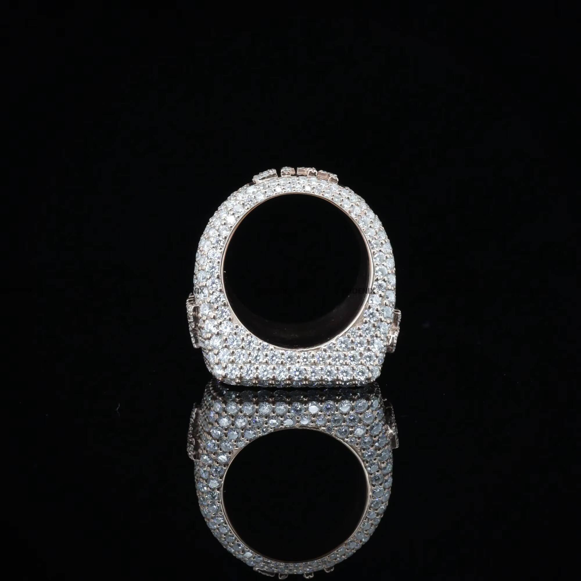 Customize Photo Iced Out Round Brilliant Cut VVS Bling Moissanite Rapper Hip Hop Custom HandMade Statement Ring Jewelry for Gift