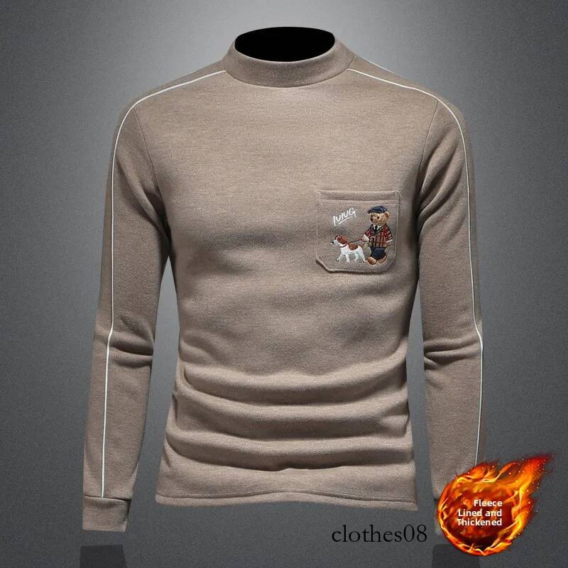 2026 Winter Thiened f High Collar Warm Wool Men's Slim Fit Base irt Korean Sle Fce Lined T-irt Casual Wear