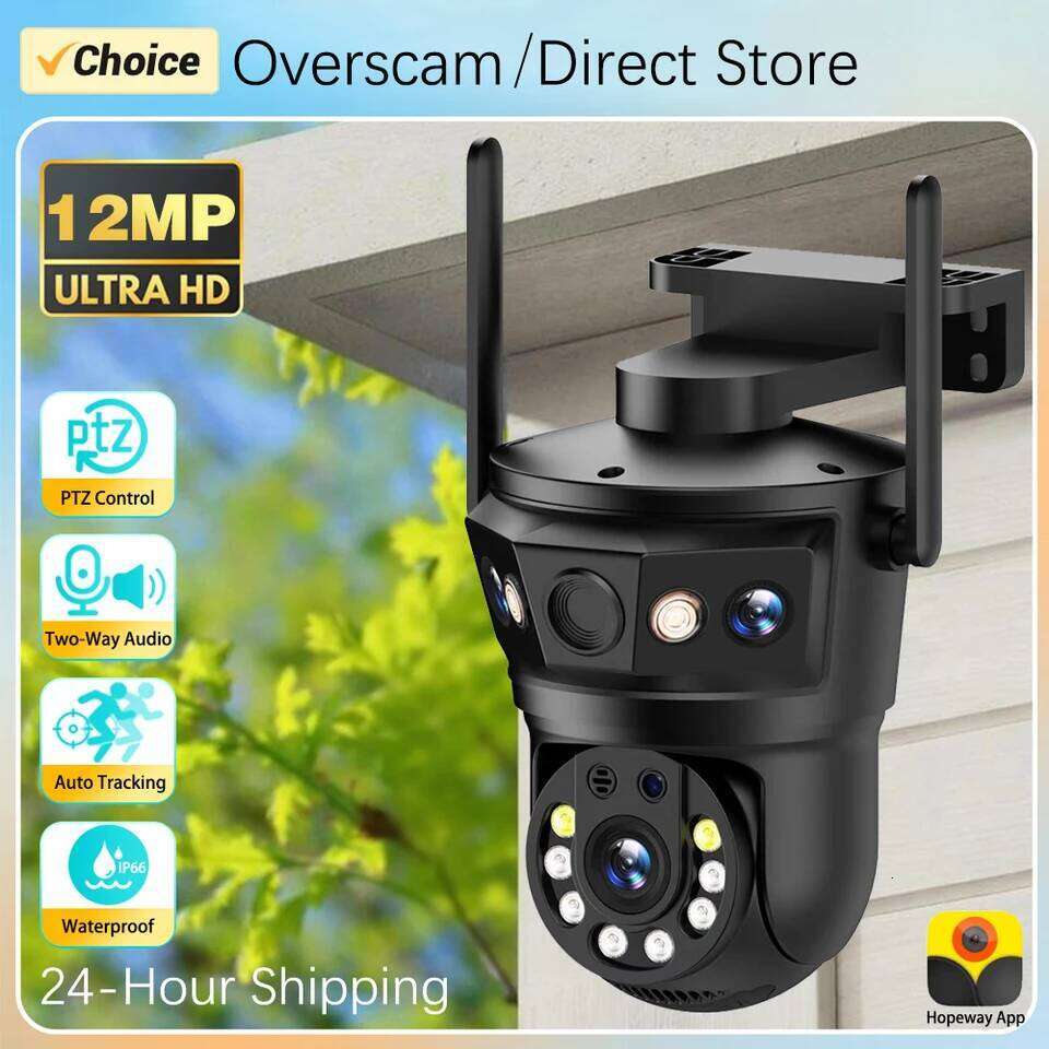 6K 12MP WIFI PTZ IP Three Lens Outdoor Waterporof Auto Tracking Wireless CCTV Security Surveillance Camera Two-Way Audio 26W0306
