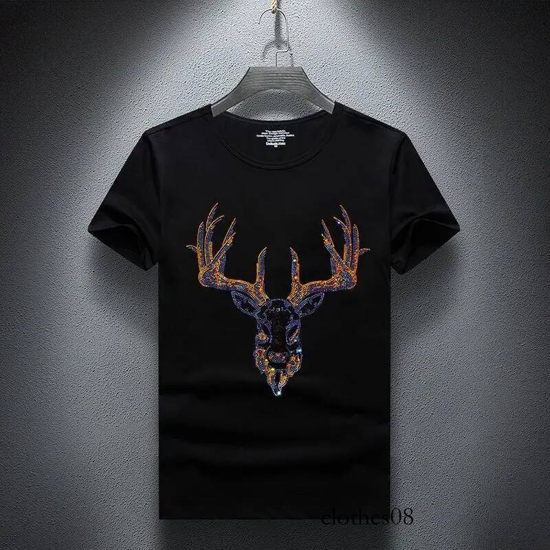 Ice Silk Short T-shirt for Summer New Style, Rhinestone Half Sleeved Loose Casual Men's Top