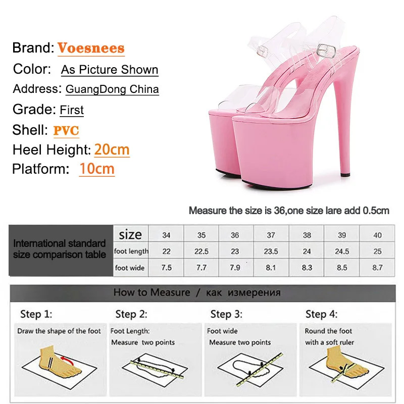 Black Waterproof Platform Womens Pumps Summer 20CM High Heel PVC Walk Show Sandals Fashion Club Transparent Stripper Shoes 260306
