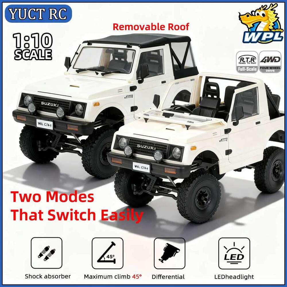 WPL C74-1 1/10 RC CAR Convertible Suzuki Jimny JA11 Remote Climbing Off Road Vehicle 4WD model 370 motor modified Toy for Boys C260305
