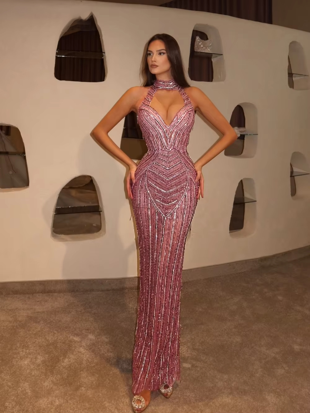 Gorgeous Evening Dresses Mermaid Halter Beads Prom Dresses Backless Celebrity Party Gown Customized Vestido De Novia