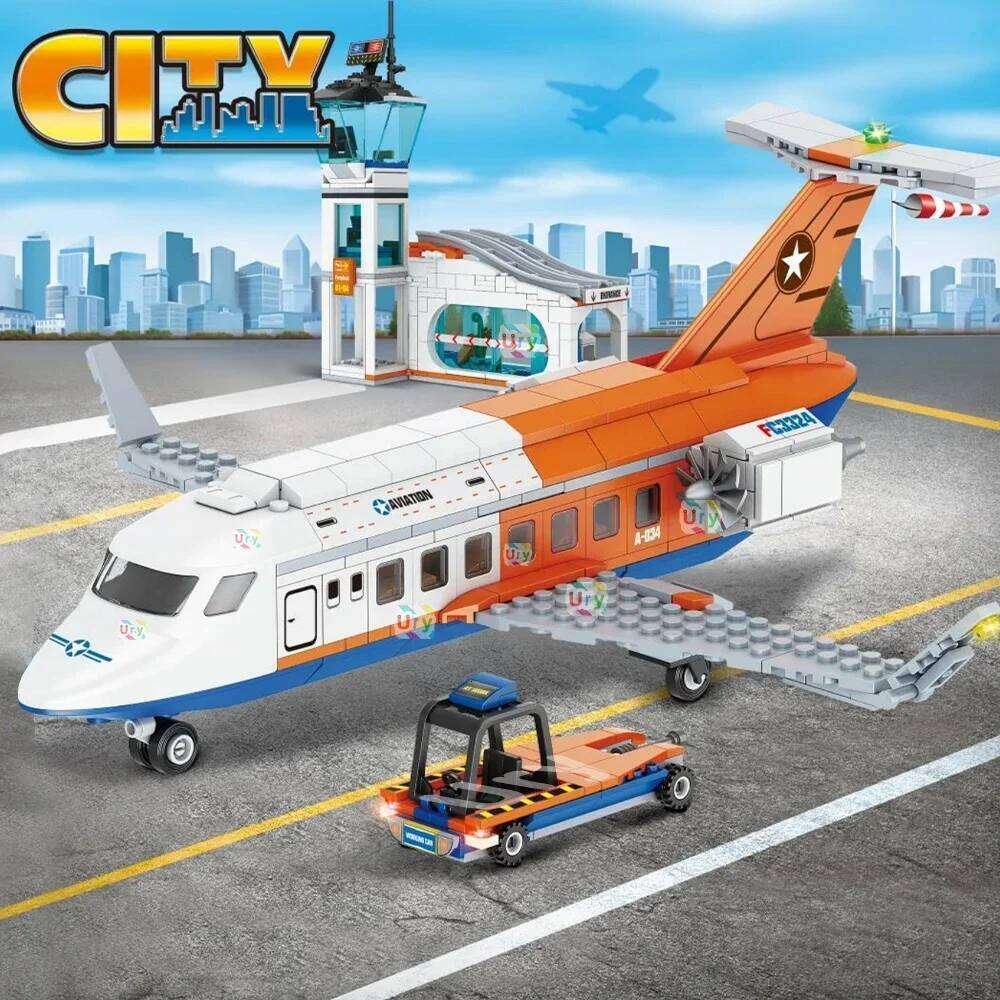3in1 City Series Aviation Cargo Plane Helicopter Airport Airbus Airplane Control Tower DIY Building Blocks Toy Set Kids Boy Gift Z260306