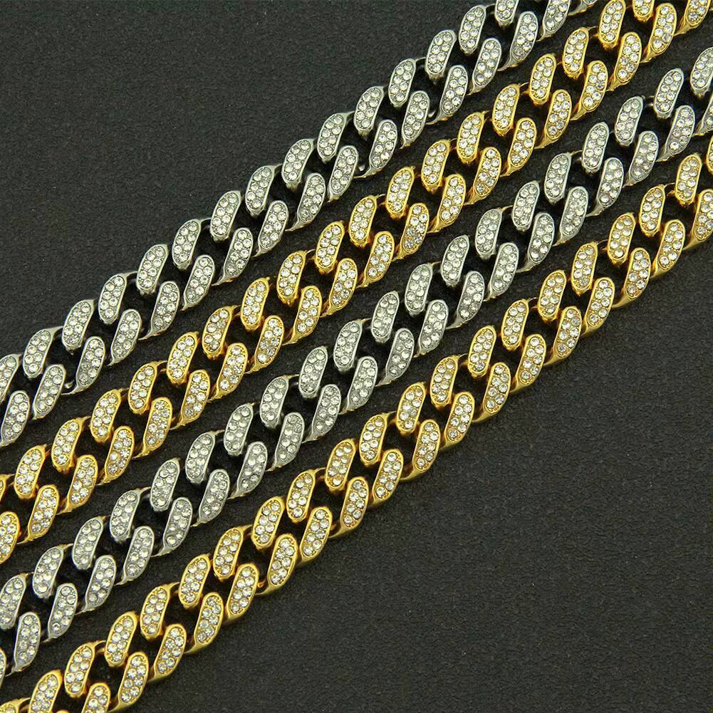 Unique Rose Gold Plated Alloy Rhinestone Mens Hiphop Fashion Chain Link Bracelet for Party Lovers
