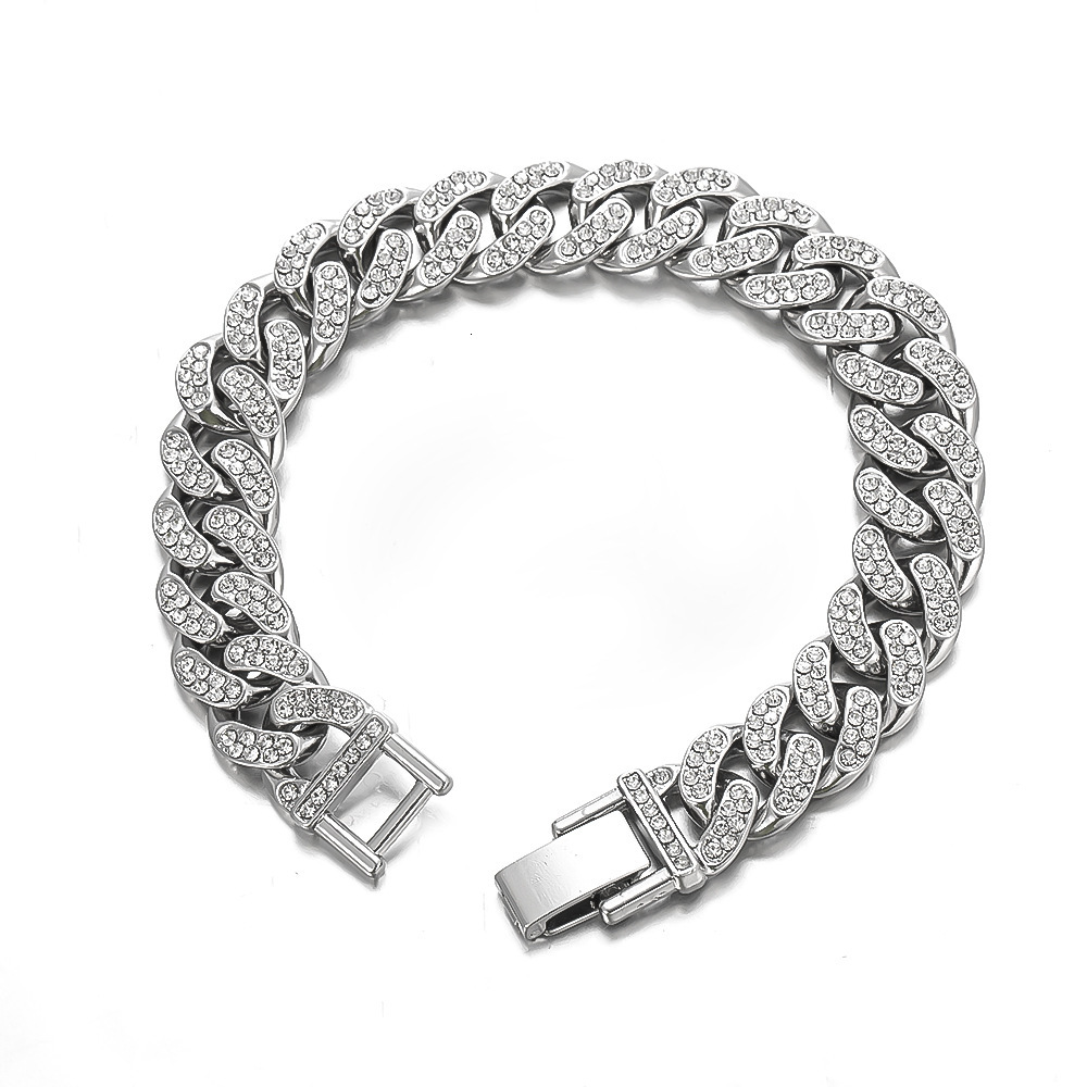 Bracelet Minimalist Fashion Full Diamond Cuban Bracelet Ins Style Hip Hop Trendy Personality Unisex Wholesale Titanium Steel Bracelet
