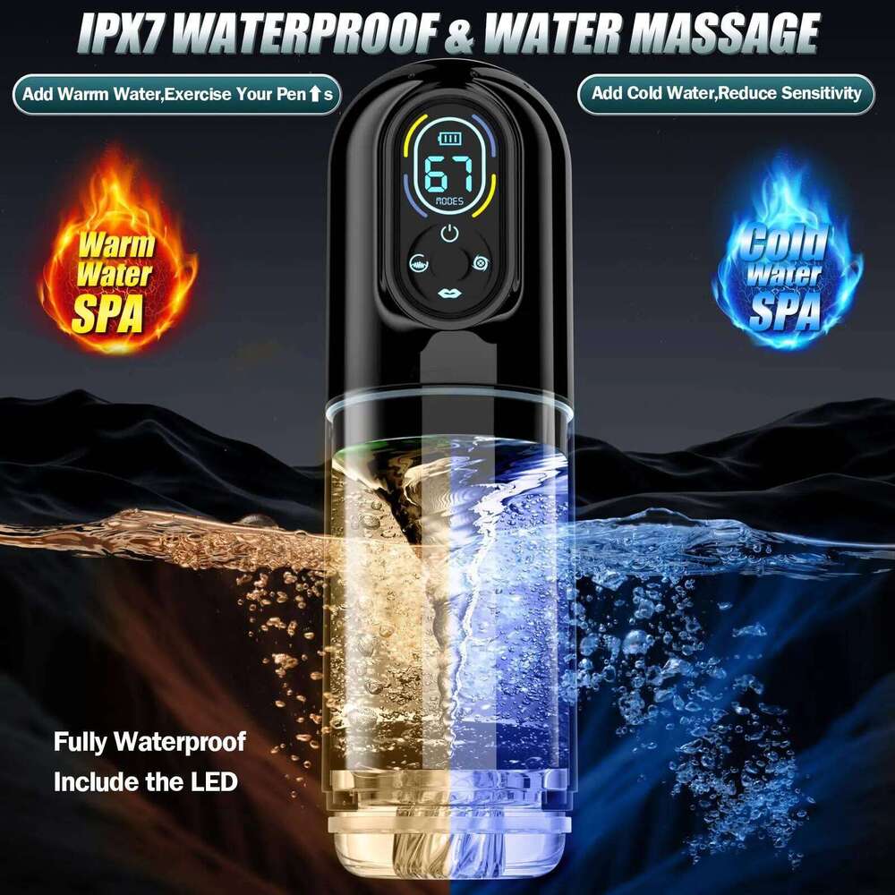 New LCD Automatic Male Mastubator Penis Pump With 7 Vibrating Rotating Thrusting & Licking Modes Pocket Pussy Sex Toys for Men W260305