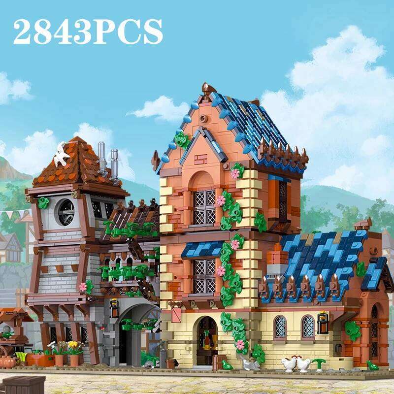 2843PCS Medieval Tavern Building Block City Street View MOC Model Bricks Creative Desktop Ornaments Toys Gifts For Kids Z260305