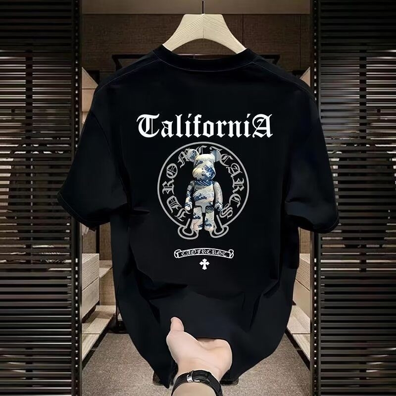 New High-quality men's short-sleeved T-shirt American casual style summer round neck printed breathable versatile top