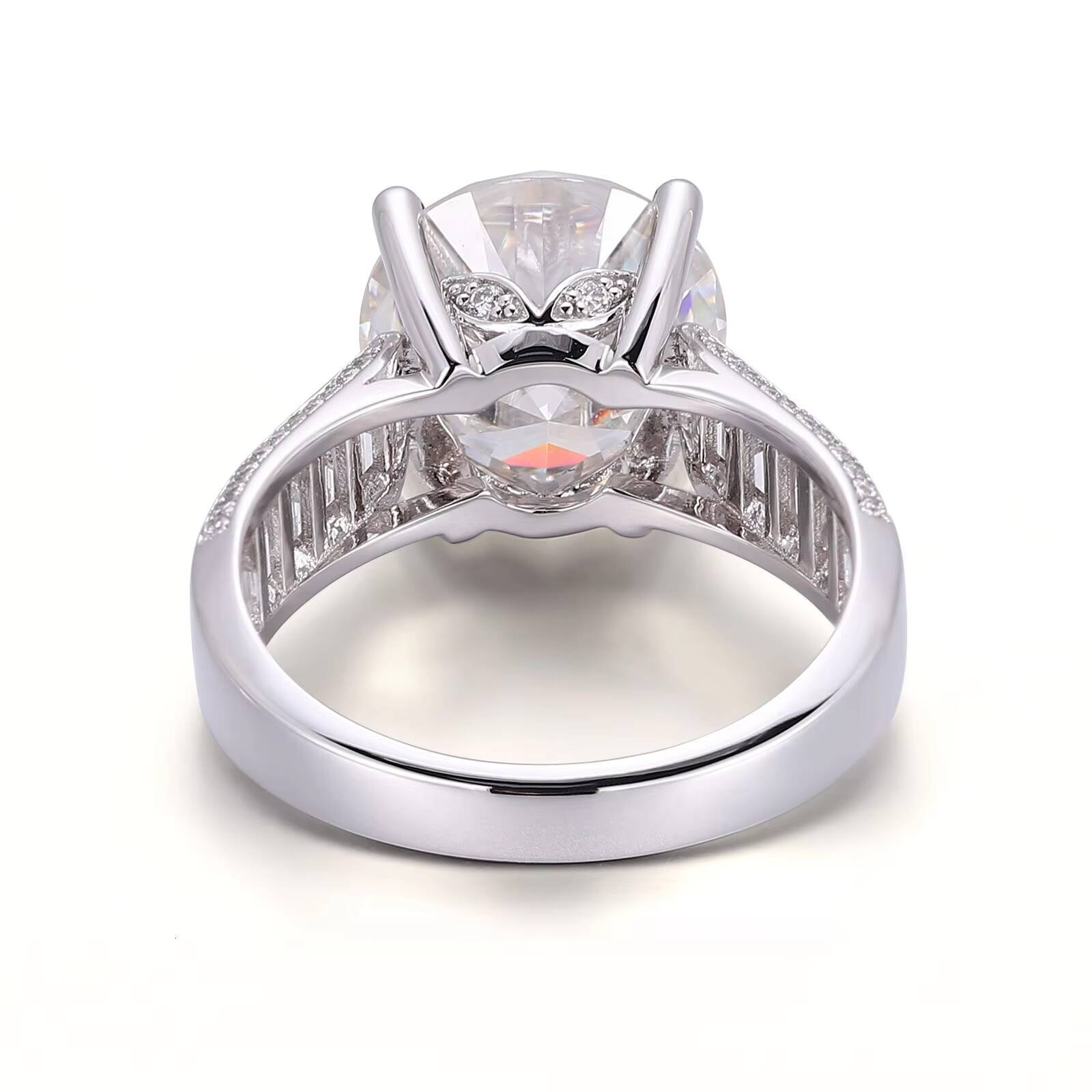 Center Stone 5 Carats Moissanite Ring 18k White Gold Setting 11mm Round Moissanite With Side Stone Lab Diamond Engagement Ring