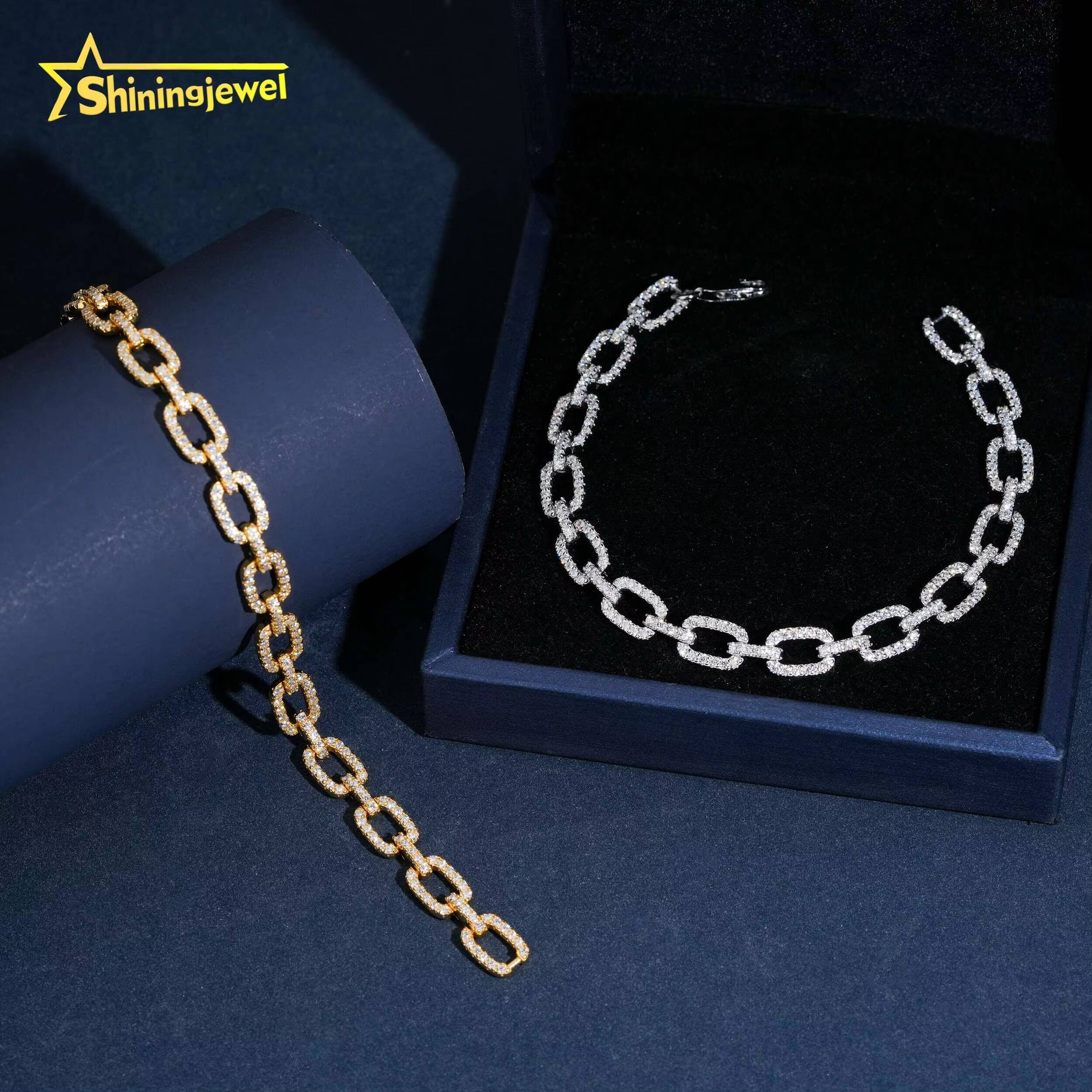 Hot Sale Moissanite Jewelry Sterling 925 Silver 7mm Iced Out Bracelet Link Chain VVS D Moissanite Hip Hop Jewelry Cuban Bracelet