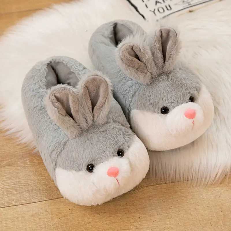 Cartoon Fluffy Rabbit Slippers Women Winter Warm Plush Home Silent Indoor Floor Kawaii Flat Cute Animal Slides Shoes S260305