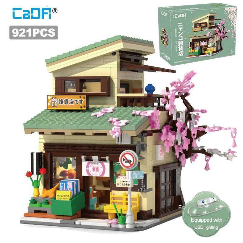 Cada LED City Japanese Style Grocery Store House Building Blocks Double Decker Duplex Architecture Bricks Toys for Kid Gifts Z260305