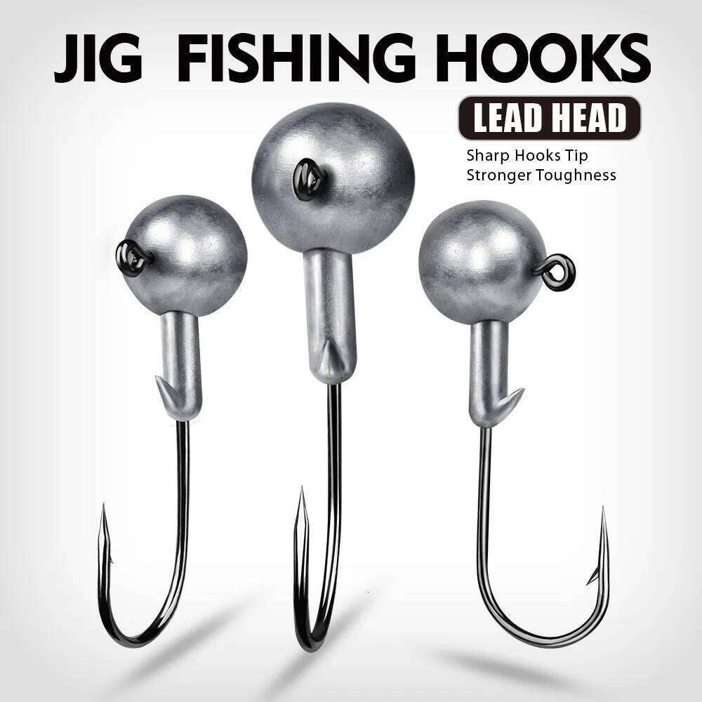 5pcs/lot Weedless Crank Jig Head Hooks 1g-20g All Size Round Ball Barbed Fishhook For Soft Worm Fishing Accessories Y260305