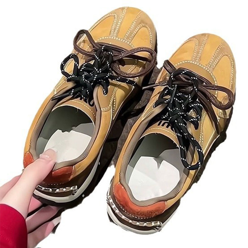 Cowhide Edition Thick soled German Training Shoes for Women Autumn Edition Versatile Sports and Leisure Board Shoes Brown Retro Forrest Gump Shoes