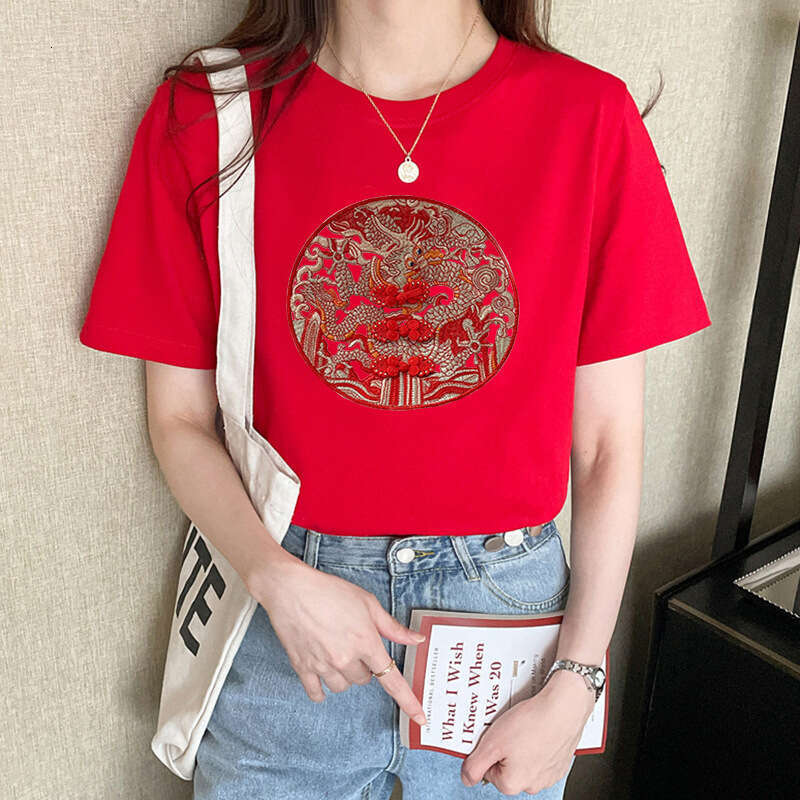 Summer Chinese Style Vintage Embroidery Frog T-shirt Ladies Loose Casual Fashion All-match Short Sleeve Tee Top Women Pullovers
