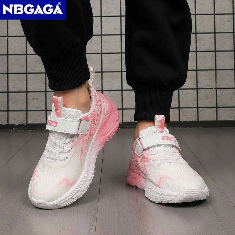 Girls Casual Lightweight Breathable Sneakers Pink Kids Non-slip Sports Running Shoes Outdoor Children Tennis Hook & Loop 26Y0304