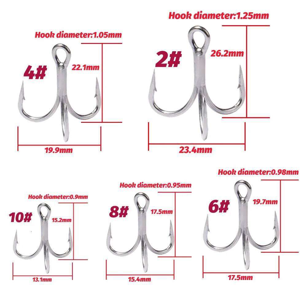 GOBAIT 20PCS Treble Hooks 2#-10# Fishhook Barbed Sharp High Carbon Steel Angle Nickel Antirust Tool Pesca Tackle Fishing Hook S260305