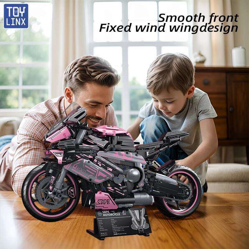 Cyberpunk Pink Motorcycle Desktop Decorations 2045PCS Racing Building Block Model Kid Toys Christmas Easter Festive Gift Giving Z260305
