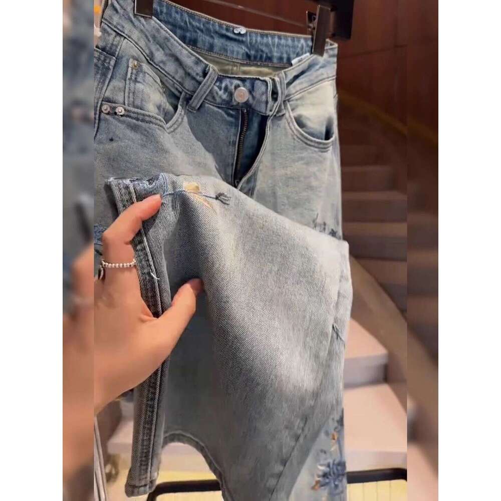 Mardi Hefxessdr Heavy Embroidery Autumn New Jeans Chinese Style High Waist Slim Fit Versatile Stylish Loose Straight Pants pants jeans women's cl