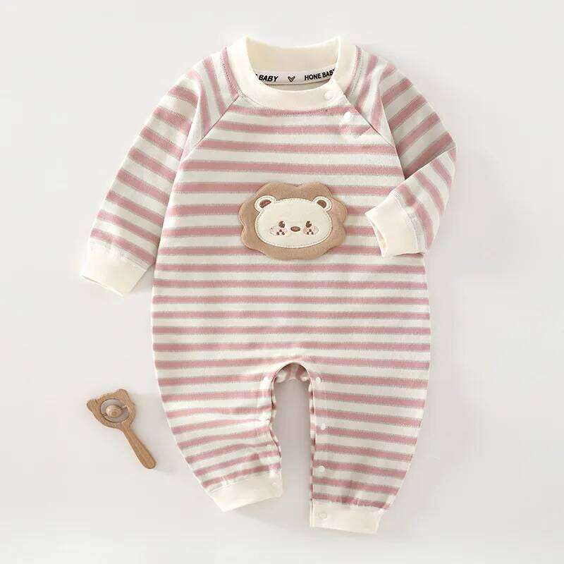 Somenie Unisex Baby Romper Autumn and Winter Clothing Pure Cotton Boy Girls Cute Bear Print Onesie for 3-6-9-12M Z260306