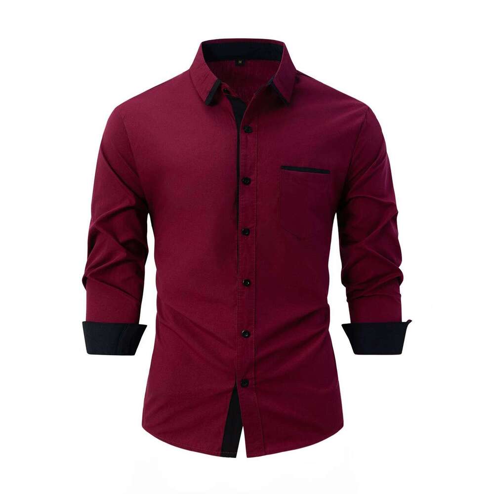 2025 New Fashionable Clothing Spring and Autumn Cotton Men's Color Blocked Business Slimming Casual Shirt Long Sleeve