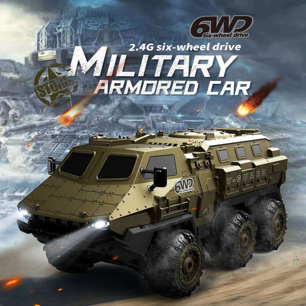 NEW 6-wheel drive Armored Heavy-duty Transport Vehicle Adjustable Speed Full-scale Climbing Off-road RC High-speed Car C260305
