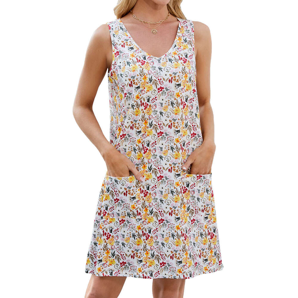 European and American cross-border foreign trade 2026 spring-summer new printed strap loose casual sleeveless dress in stock