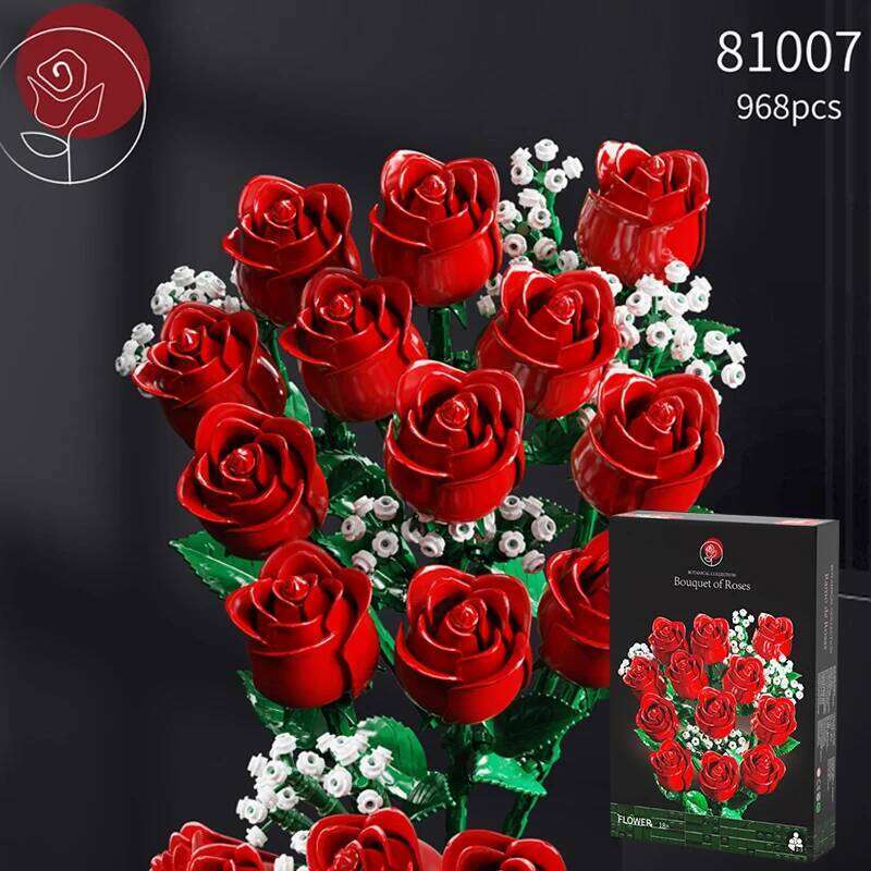 968PC Romantic Rose Flower Bouquet Building Blocks Valentine's Day Gift Women/Men,for Home Decor Gifts for Anniversary Z260306