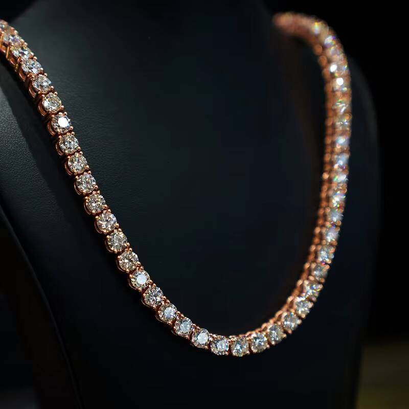 4MM Tennis Chain VVS1 D Moissanite Tennis Necklace Men Iced Out Round Brilliant Cut 925 Silver Rose Gold Plated Jewelry