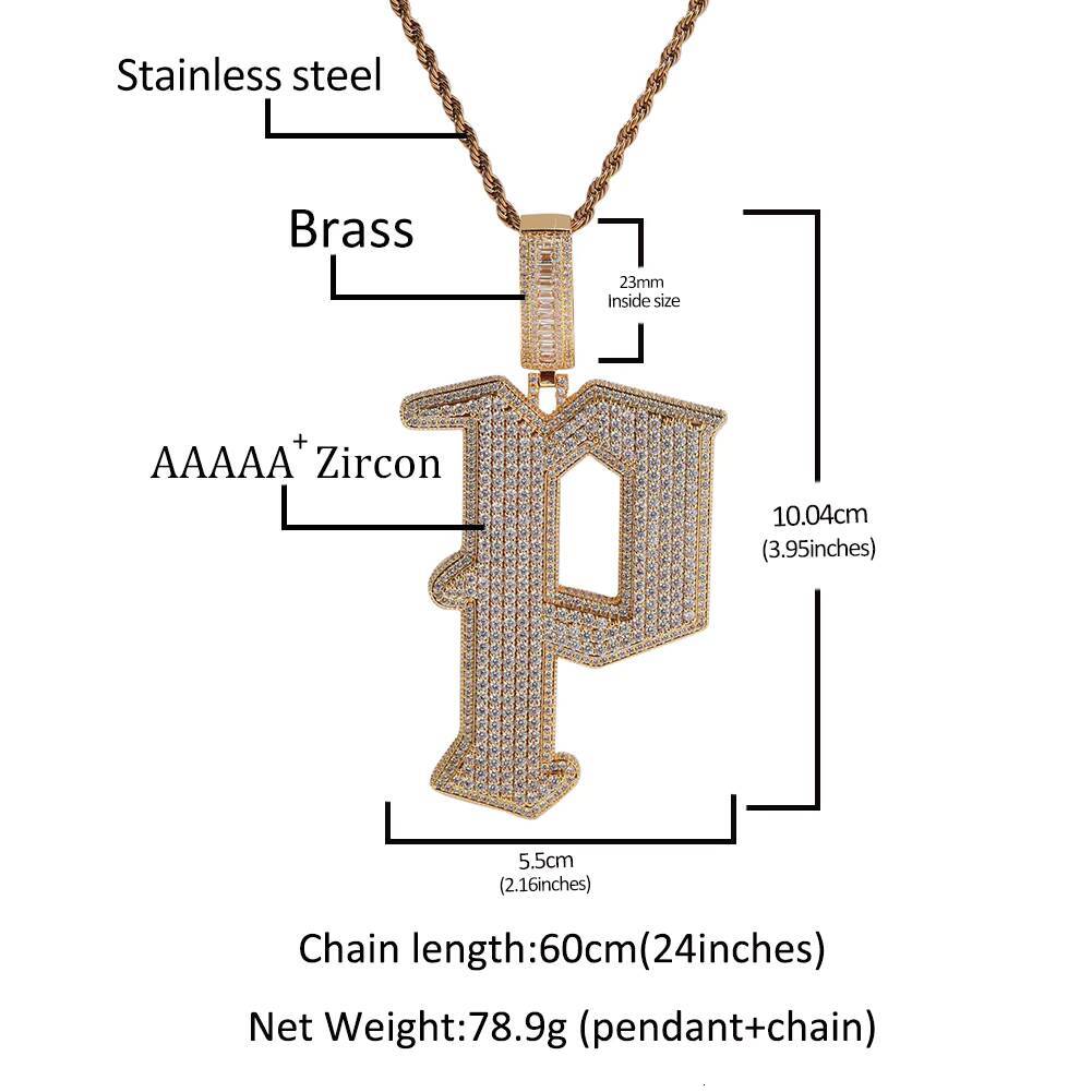 Stylish Initial Pendant Iced Out Baguette Hoop Letter P Necklace HipHop Bold Trendy Style Women Man Rapper Ready to Ship Jewelry