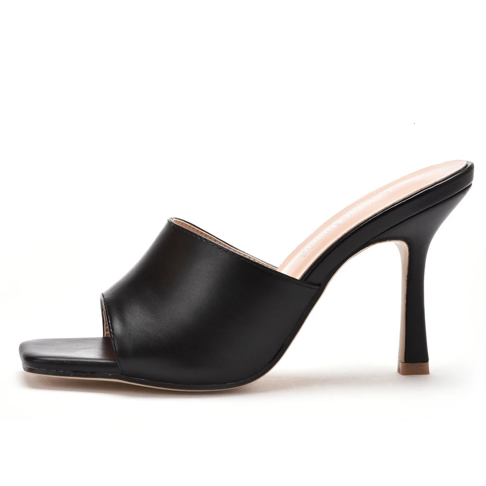 Crystal Queen Summer Women Sandals Square Toe Ladies Mules Sexy Thin High Heels Slippers Female Fashion Shoes 260306