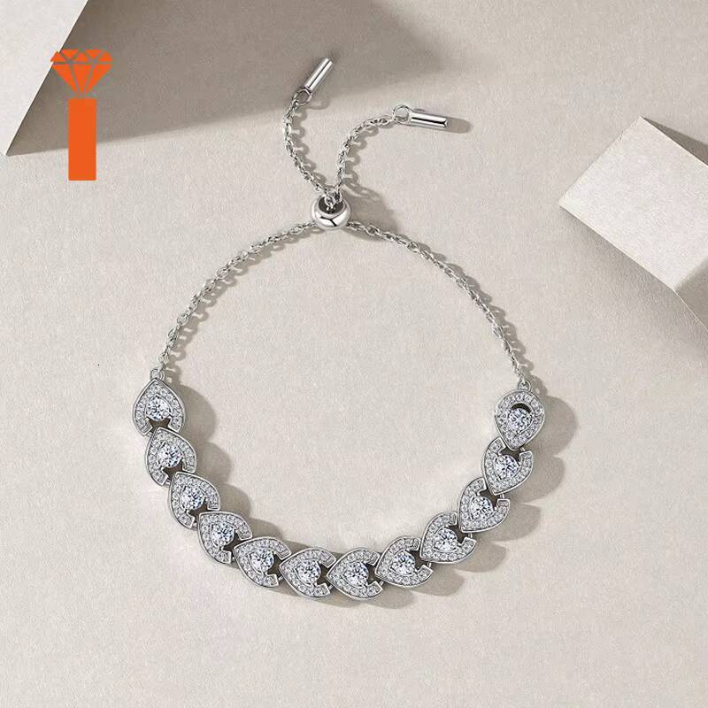 GRA-Certified S925 Silver Moissanite Bracelet Hot-Selling Full Sparkle Adjustable Fashion Jewelry Elegant Statement Bracelet