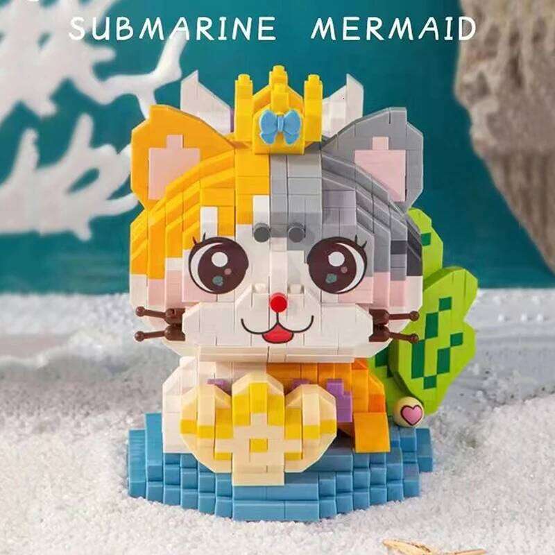 Cartoon Kitten Fish Mini Building Blocks DIY Cute Animal Cat Model Small Particle Assembled Bricks Children's Toys Gifts Z260306