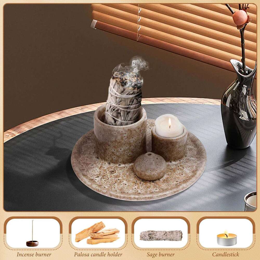 4in1 Bowl Palo Santo Ceramic Candle Holder Tray Incense Burner Sage Holders for Ideal Yoga Meditation Decoration XJ260305