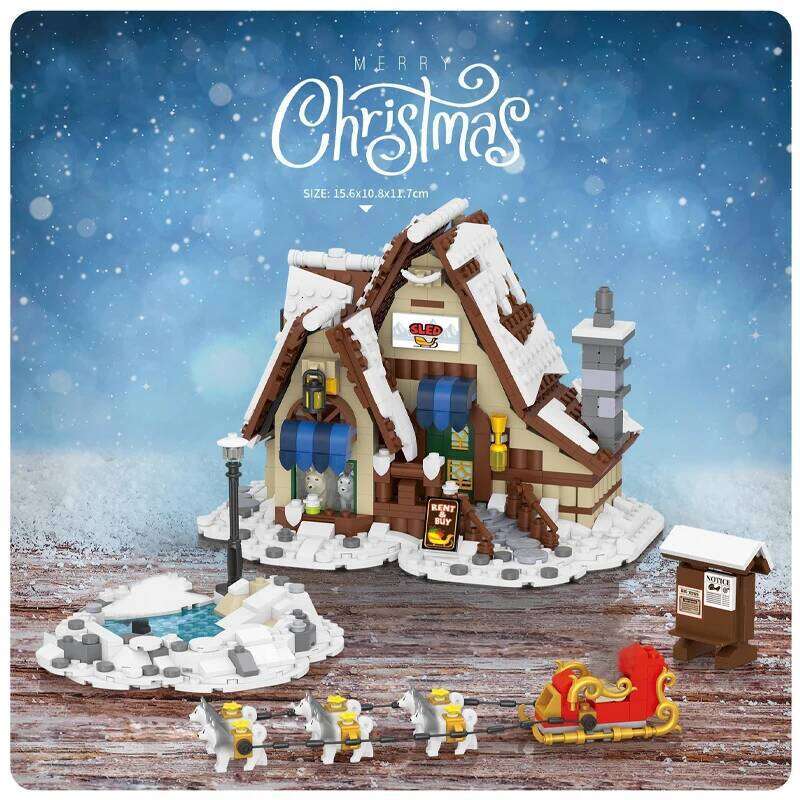 Loz Mini Street View Winter Town Santa Claus Home Building Block DIY Sled Cake Shop Assembly Decor Toys For Kids Xmas Gifts Z260305