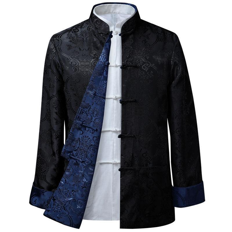 Spring And Autumn Thin Style Men Middle-Aged And Elderly Tang Suit Double-Sided Jacket Long-Sleeved Birthday Performance Clothing Loose